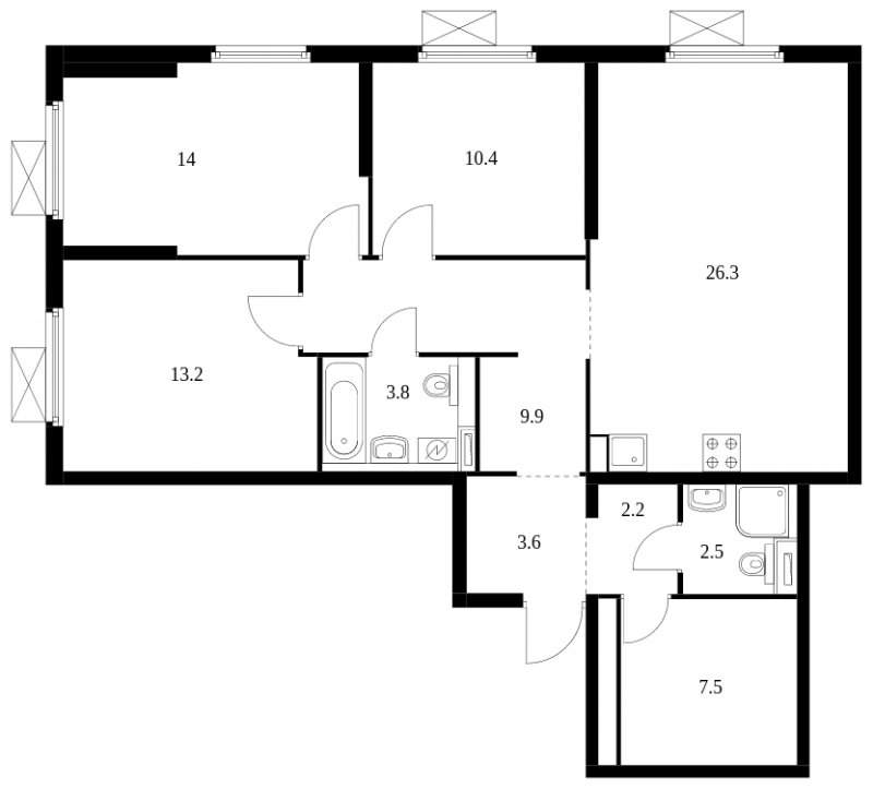 3-комнатная квартира с полной отделкой, 93.4 м2, 25 этаж, сдача 4 квартал 2023 г., ЖК Одинцово-1, корпус 1.21 - объявление 1687860 - фото №1