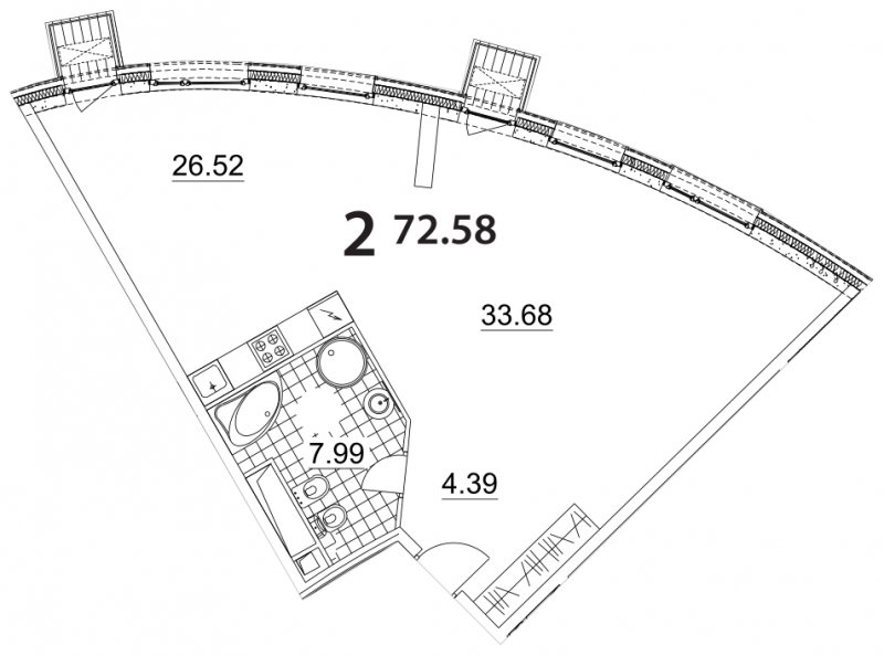 2-комнатные апартаменты без отделки, 72.58 м2, 16 этаж, дом сдан, ЖК Апарт-комплекс Nakhimov, корпус 1 - объявление 1330512 - фото №1