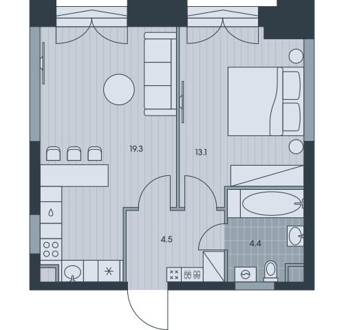 2-комнатная квартира без отделки, 41.3 м2, 4 этаж, сдача 3 квартал 2025 г., ЖК EVER, корпус 6 - объявление 2377048 - фото №1