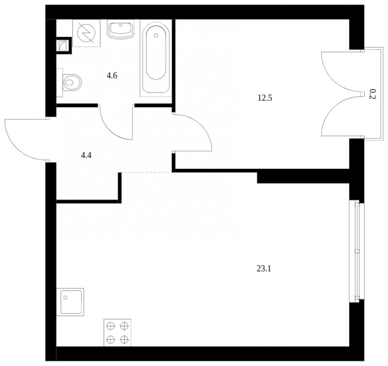 1-комнатная квартира с полной отделкой, 44.8 м2, 3 этаж, сдача 4 квартал 2023 г., ЖК Руставели 14, корпус 1.2 - объявление 1754956 - фото №1