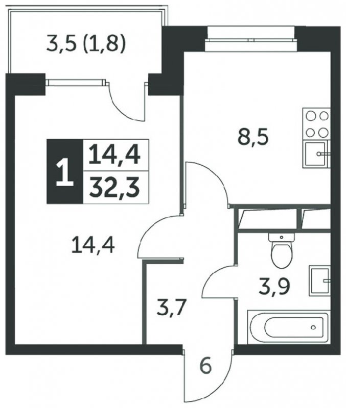 1-комнатная квартира с полной отделкой, 32.5 м2, 9 этаж, дом сдан, ЖК Датский квартал, корпус 2 - объявление 2335321 - фото №1