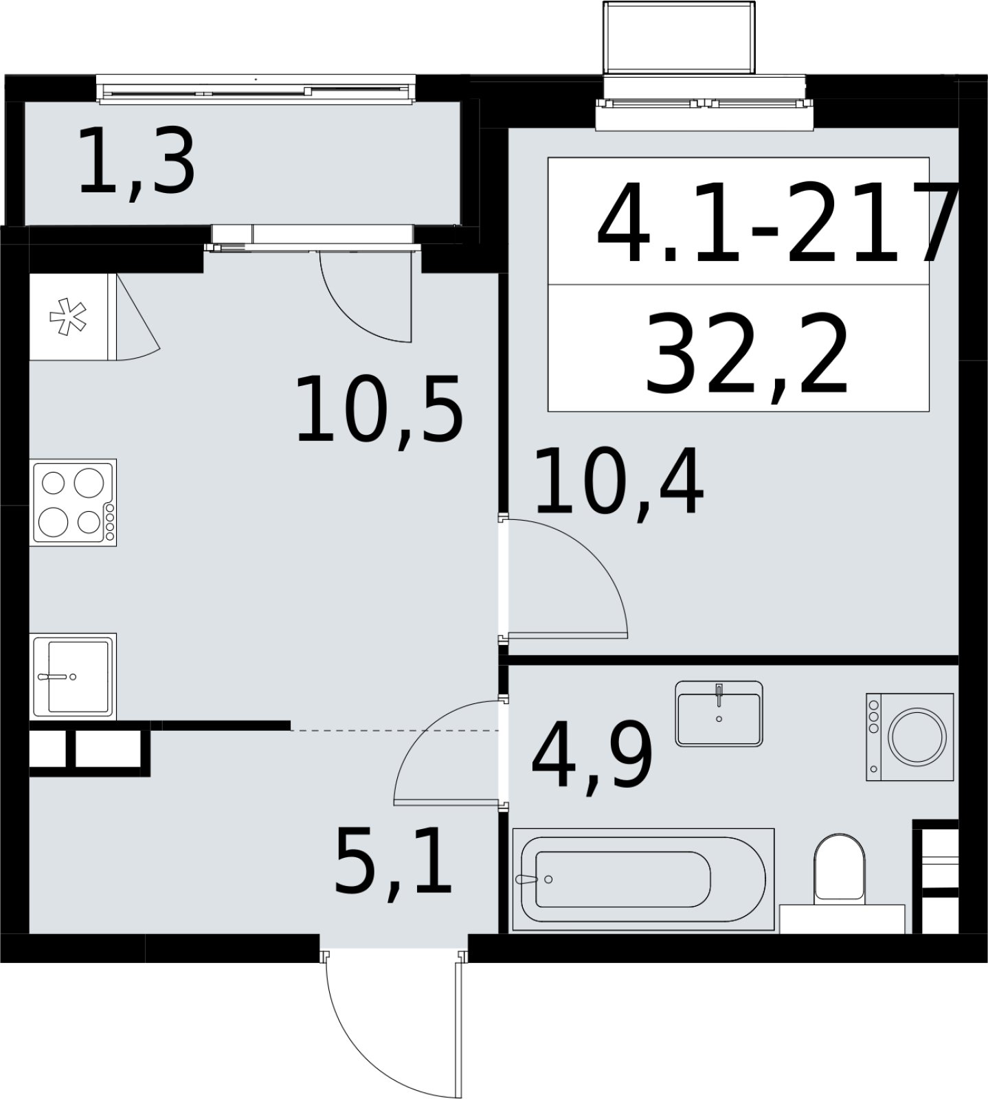 1-комнатная квартира с полной отделкой, 32.2 м2, 4 этаж, сдача 2 квартал 2027 г., ЖК Южные сады, корпус 4.1.2 - объявление 2392737 - фото №1