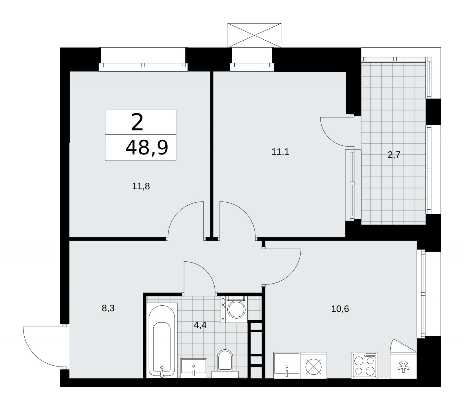 2-комнатная квартира без отделки, 48.9 м2, 14 этаж, сдача 4 квартал 2025 г., ЖК Бунинские кварталы, корпус 6.5 - объявление 2252853 - фото №1