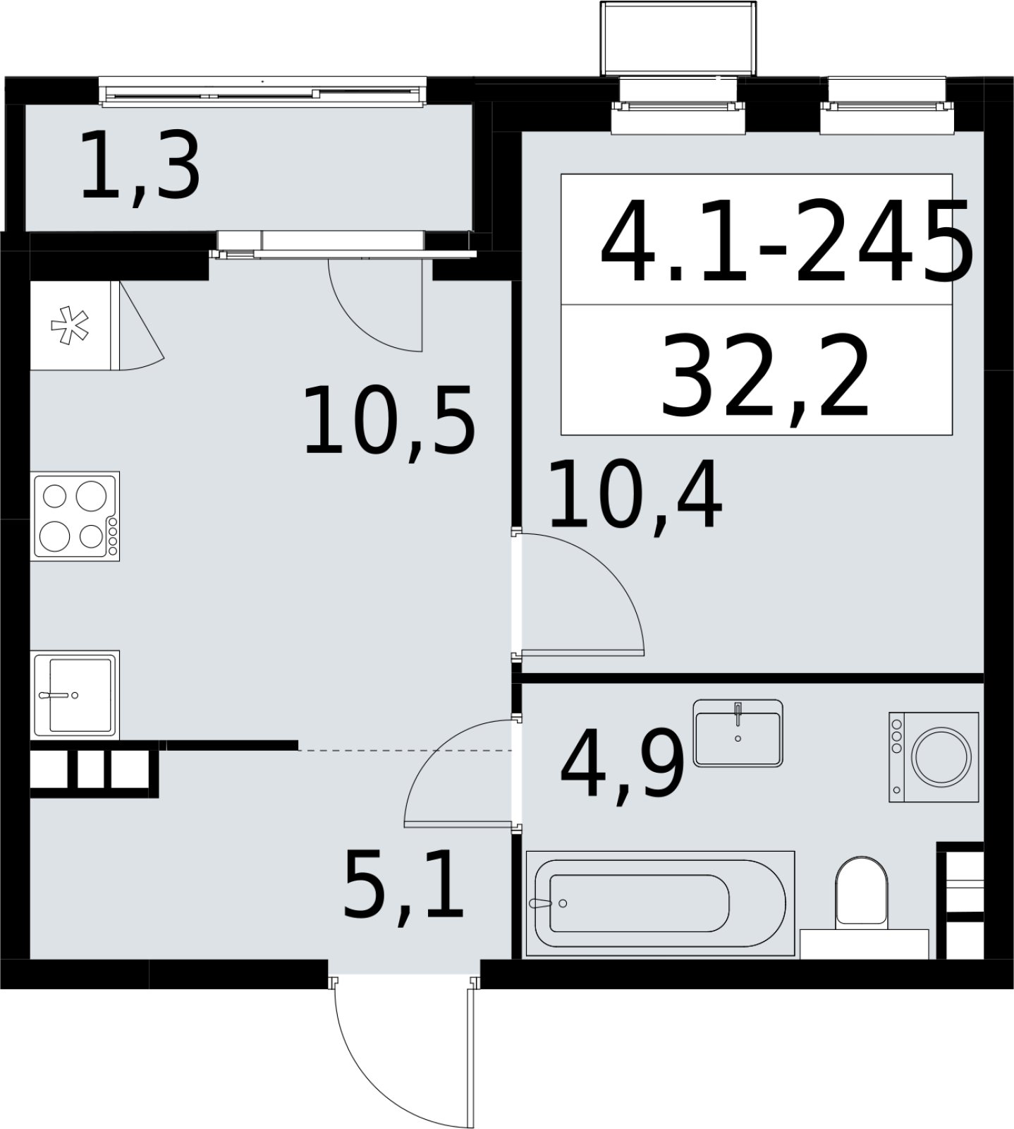 1-комнатная квартира с полной отделкой, 32.2 м2, 8 этаж, сдача 2 квартал 2027 г., ЖК Южные сады, корпус 4.1.2 - объявление 2392761 - фото №1