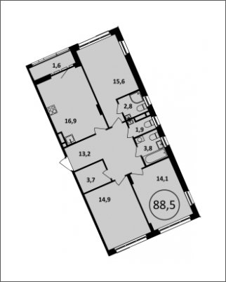 3-комнатная квартира без отделки, 88.5 м2, 14 этаж, сдача 4 квартал 2022 г., ЖК Испанские кварталы, корпус 5.3 - объявление 1458573 - фото №1