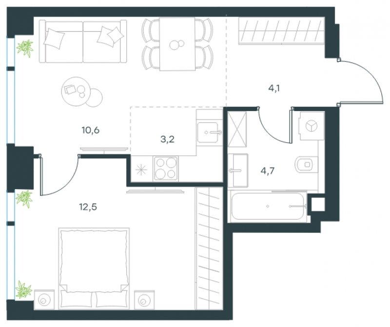 2-комнатная квартира без отделки, 35.1 м2, 7 этаж, сдача 4 квартал 2024 г., ЖК Level Мичуринский, корпус 4 - объявление 1677561 - фото №1