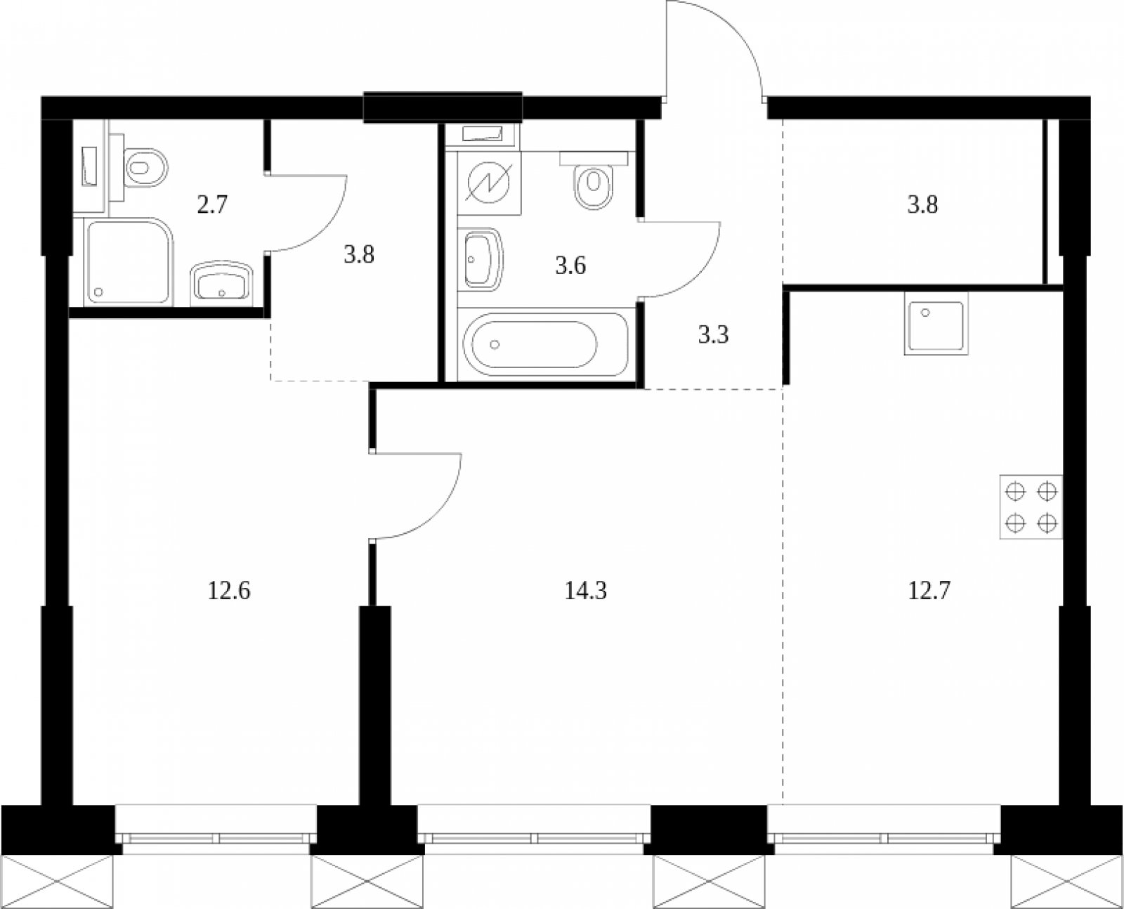 2-комнатные апартаменты с полной отделкой, 56.8 м2, 8 этаж, сдача 2 квартал 2023 г., ЖК Волоколамское 24, корпус 3 - объявление 2034306 - фото №1