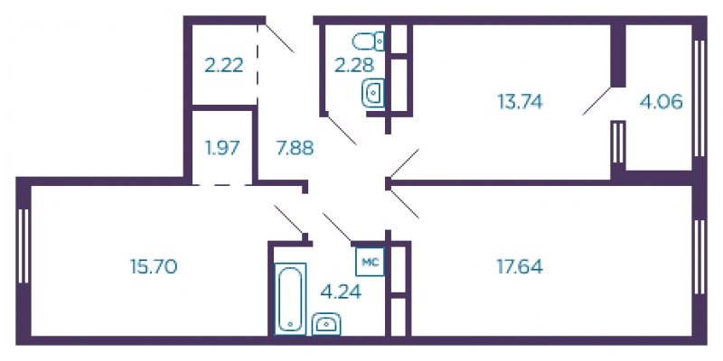 2-комнатная квартира без отделки, 67.7 м2, 3 этаж, сдача 4 квартал 2022 г., ЖК Миниполис Дивное, корпус 3 - объявление 1712906 - фото №1
