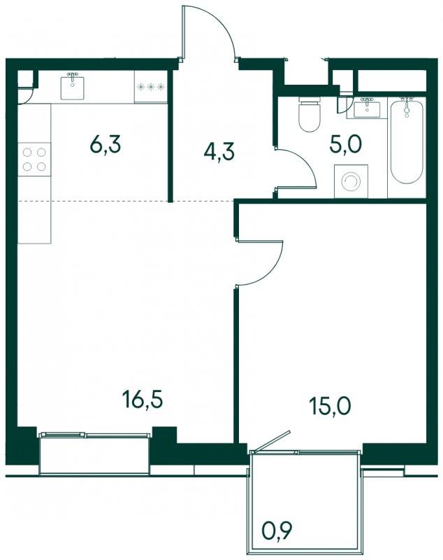 1-комнатная квартира без отделки, 48 м2, 5 этаж, сдача 2 квартал 2025 г., ЖК Клубный город на реке Primavera, корпус 4 квартала "Vivaldi" - объявление 1784601 - фото №1
