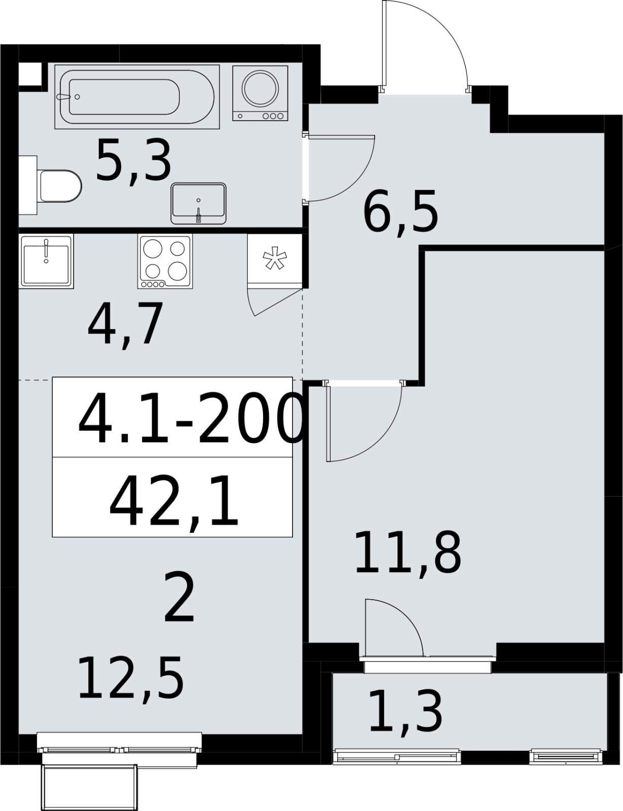 2-комнатная квартира (евро) с полной отделкой, 42.1 м2, 2 этаж, сдача 2 квартал 2027 г., ЖК Южные сады, корпус 4.1.2 - объявление 2392725 - фото №1