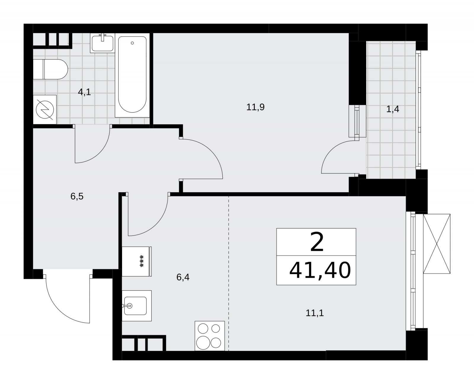 2-комнатная квартира (евро) без отделки, 41.4 м2, 5 этаж, сдача 3 квартал 2025 г., ЖК Скандинавия, корпус 28.2 - объявление 2202332 - фото №1