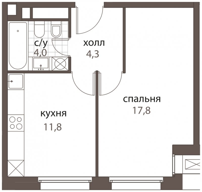 1-комнатная квартира без отделки, 37.9 м2, 3 этаж, дом сдан, ЖК HomeCity, корпус 1 - объявление 1762625 - фото №1