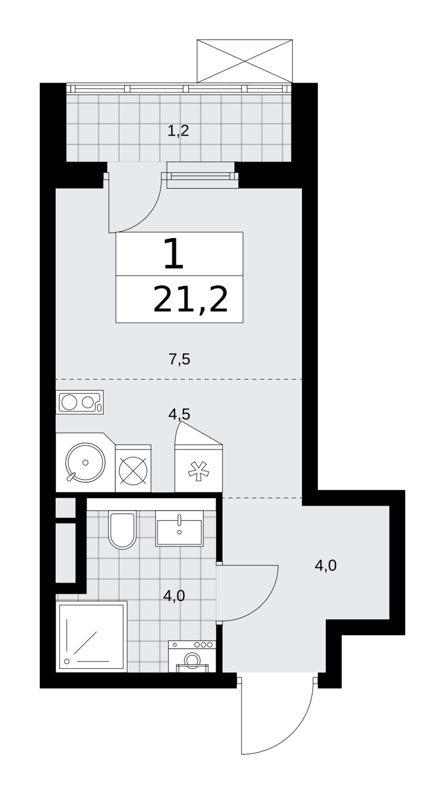 Студия с частичной отделкой, 21.2 м2, 4 этаж, сдача 2 квартал 2026 г., ЖК Прокшино, корпус 11.2.3 - объявление 2270502 - фото №1