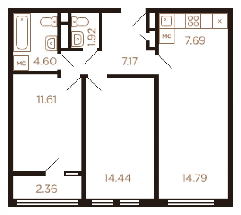 3-комнатная квартира без отделки, 64 м2, 7 этаж, сдача 4 квартал 2022 г., ЖК Миниполис Рафинад, корпус 3 - объявление 1757995 - фото №1