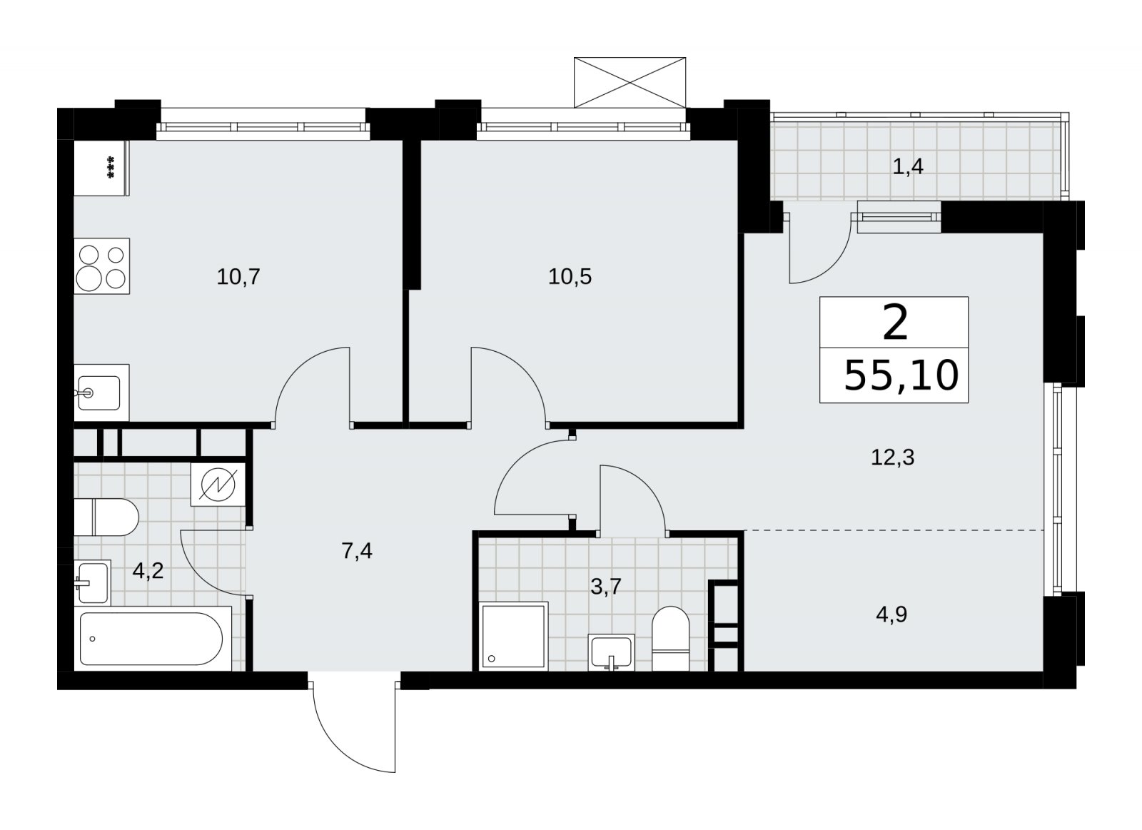2-комнатная квартира без отделки, 55.1 м2, 10 этаж, сдача 3 квартал 2025 г., ЖК Скандинавия, корпус 28.1 - объявление 2201823 - фото №1