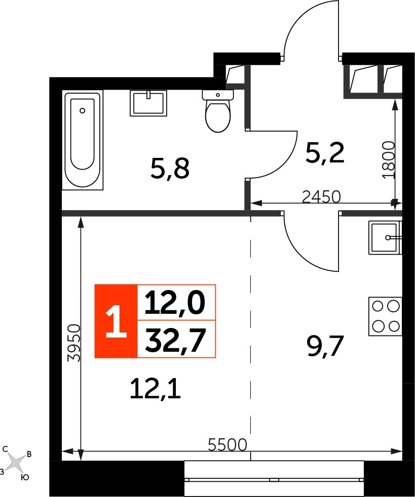 Студия с полной отделкой, 32.7 м2, 7 этаж, сдача 3 квартал 2024 г., ЖК Sydney City, корпус 2.1 - объявление 2207322 - фото №1