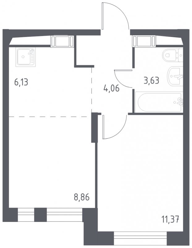 2-комнатная квартира с полной отделкой, 34.05 м2, 13 этаж, сдача 3 квартал 2023 г., ЖК Люберцы, корпус 66 - объявление 1632265 - фото №1