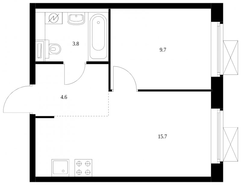 1-комнатная квартира с полной отделкой, 33.8 м2, 2 этаж, сдача 3 квартал 2024 г., ЖК Люблинский парк, корпус 15 - объявление 1706104 - фото №1