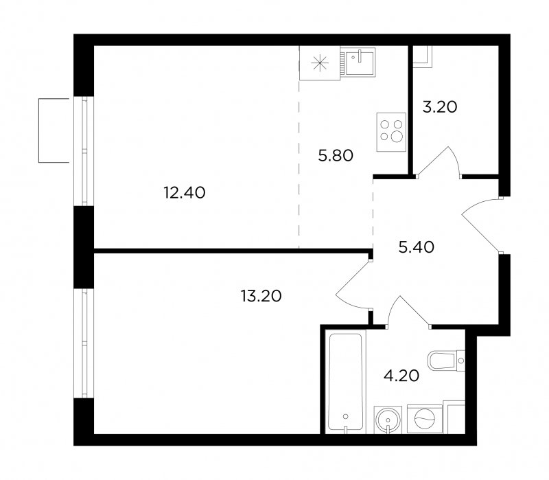 2-комнатная квартира без отделки, 44.2 м2, 4 этаж, сдача 1 квартал 2024 г., ЖК Миловидное, корпус 1 - объявление 1686023 - фото №1