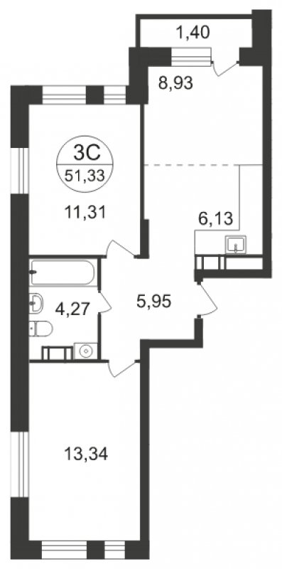 3-комнатная квартира с полной отделкой, 51.33 м2, 10 этаж, сдача 3 квартал 2023 г., ЖК Люберцы, корпус 66 - объявление 1566241 - фото №1