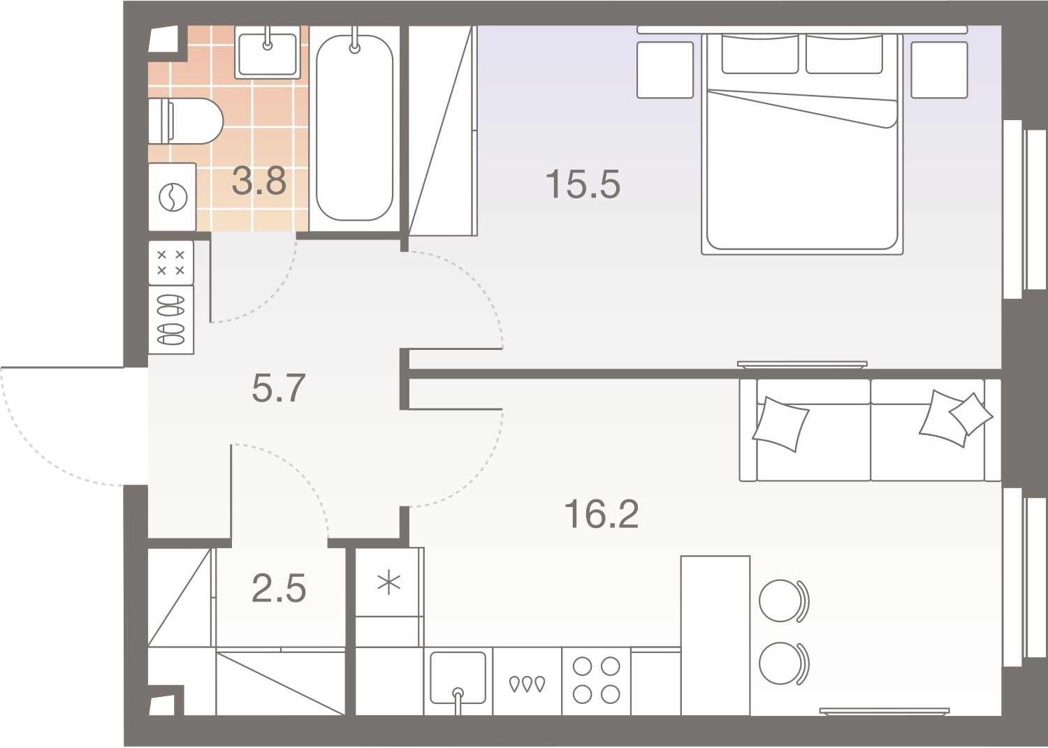 2-комнатная квартира без отделки, 43.7 м2, 17 этаж, сдача 1 квартал 2026 г., ЖК Twelve, корпус 3 - объявление 2372496 - фото №1