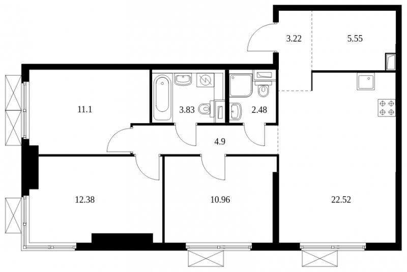 3-комнатная квартира с полной отделкой, 76.94 м2, 5 этаж, сдача 4 квартал 2024 г., ЖК Матвеевский Парк, корпус 1.3 - объявление 1964844 - фото №1