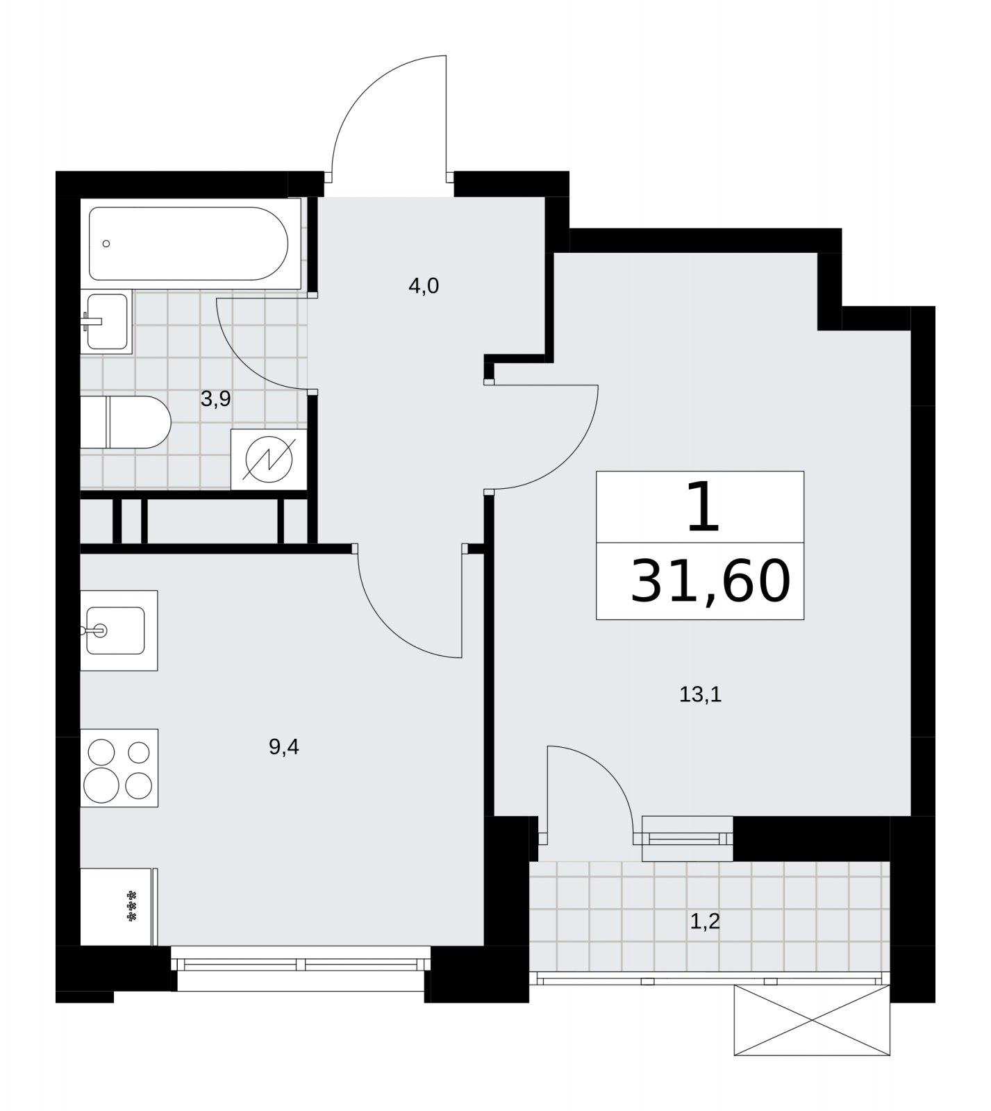 1-комнатная квартира без отделки, 31.6 м2, 11 этаж, сдача 3 квартал 2025 г., ЖК Скандинавия, корпус 28.1 - объявление 2201987 - фото №1