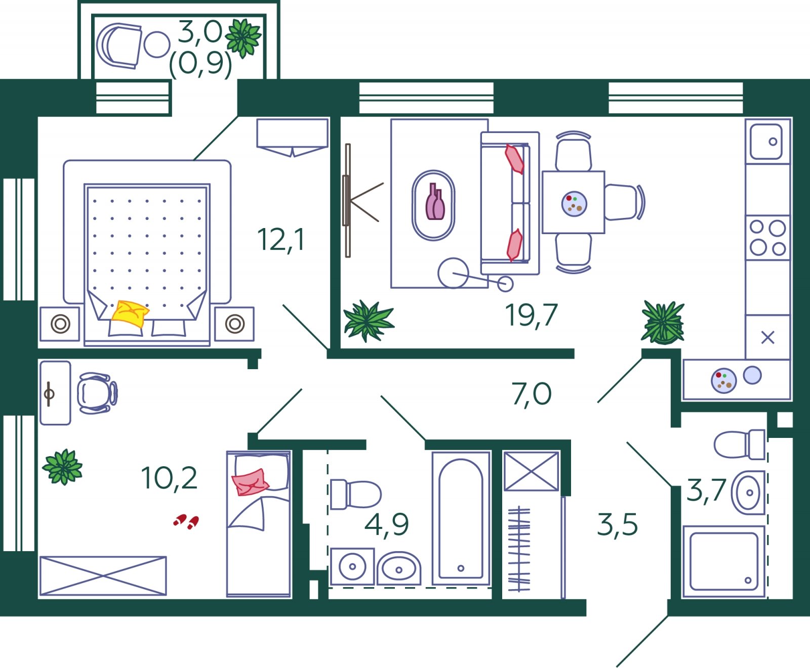 2-комнатная квартира без отделки, 62 м2, 8 этаж, сдача 1 квартал 2024 г., ЖК SHAGAL, корпус 1.6 - объявление 1981734 - фото №1