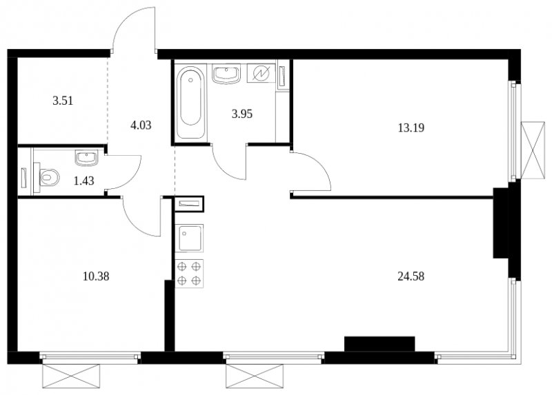 2-комнатная квартира с полной отделкой, 61.07 м2, 29 этаж, сдача 2 квартал 2024 г., ЖК Матвеевский Парк, корпус 2.4 - объявление 1609675 - фото №1