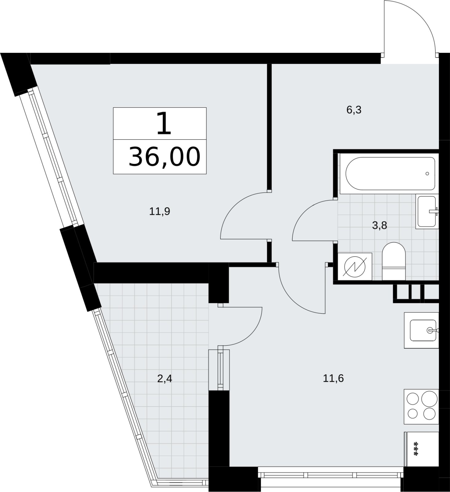 1-комнатная квартира с полной отделкой, 36 м2, 3 этаж, сдача 4 квартал 2026 г., ЖК Родные кварталы, корпус 3.3 - объявление 2378609 - фото №1