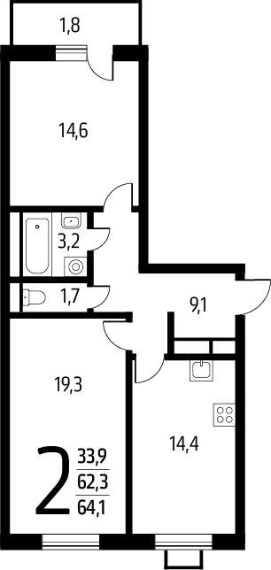 2-комнатная квартира с полной отделкой, 64.1 м2, 5 этаж, сдача 1 квартал 2025 г., ЖК Новые Ватутинки. Заречный, корпус 5/3 - объявление 2272148 - фото №1