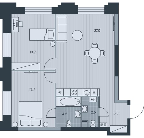 3-комнатная квартира без отделки, 66.2 м2, 17 этаж, сдача 3 квартал 2025 г., ЖК EVER, корпус 6 - объявление 2377028 - фото №1