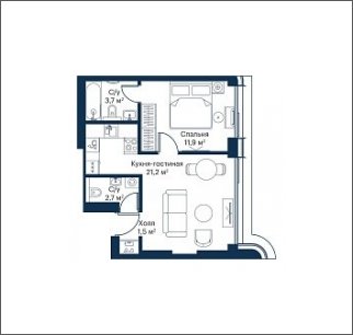 1-комнатная квартира с частичной отделкой, 41 м2, 14 этаж, сдача 4 квартал 2023 г., ЖК City Bay, корпус Atlantic Ocean 1 - объявление 1934729 - фото №1