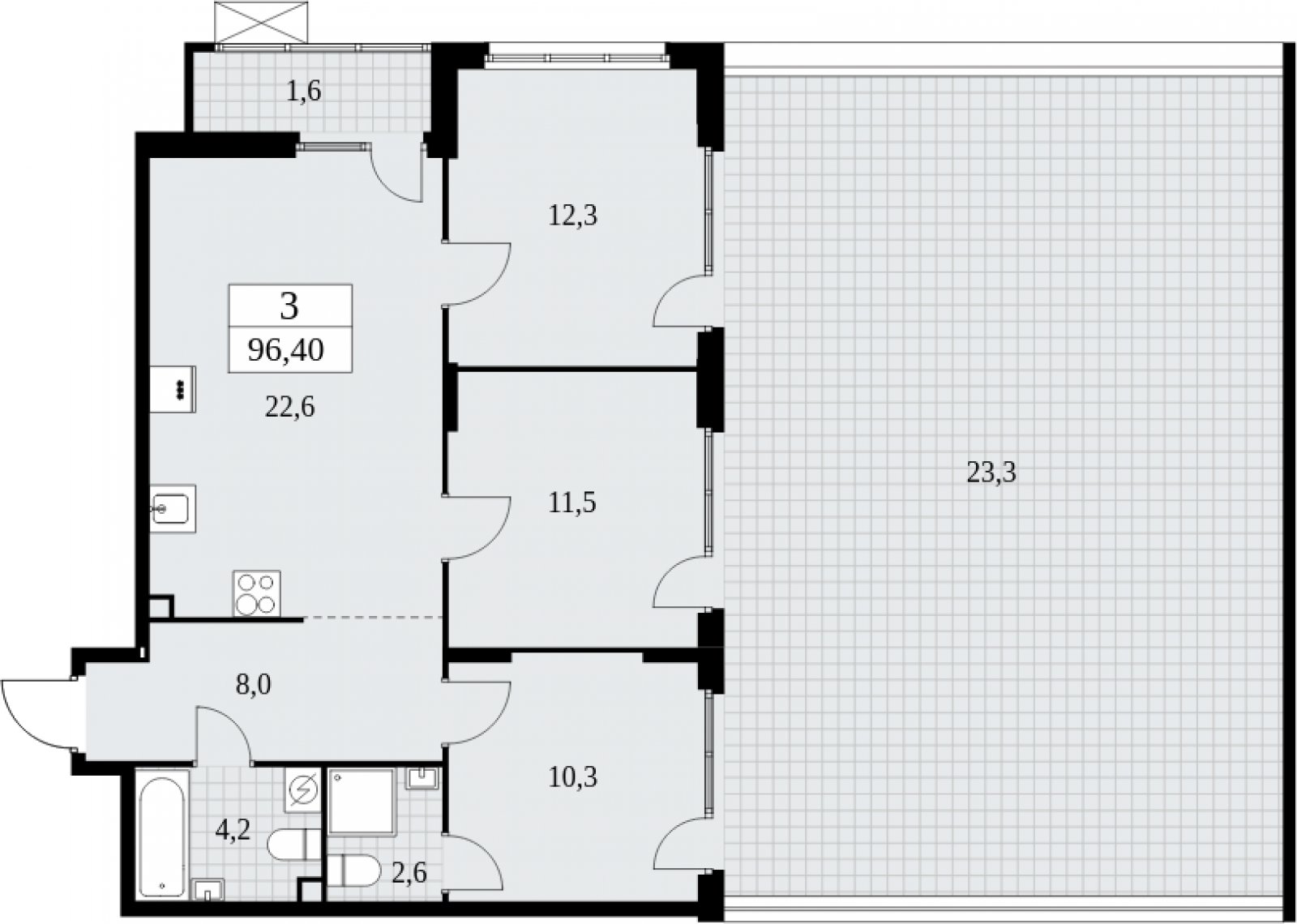 3-комнатная квартира с частичной отделкой, 96.4 м2, 2 этаж, сдача 4 квартал 2024 г., ЖК Бунинские кварталы, корпус 2.2 - объявление 2051573 - фото №1