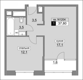 1-комнатная квартира без отделки, 37.8 м2, 8 этаж, сдача 4 квартал 2022 г., ЖК Румянцево-Парк, корпус 3 - объявление 1678510 - фото №1