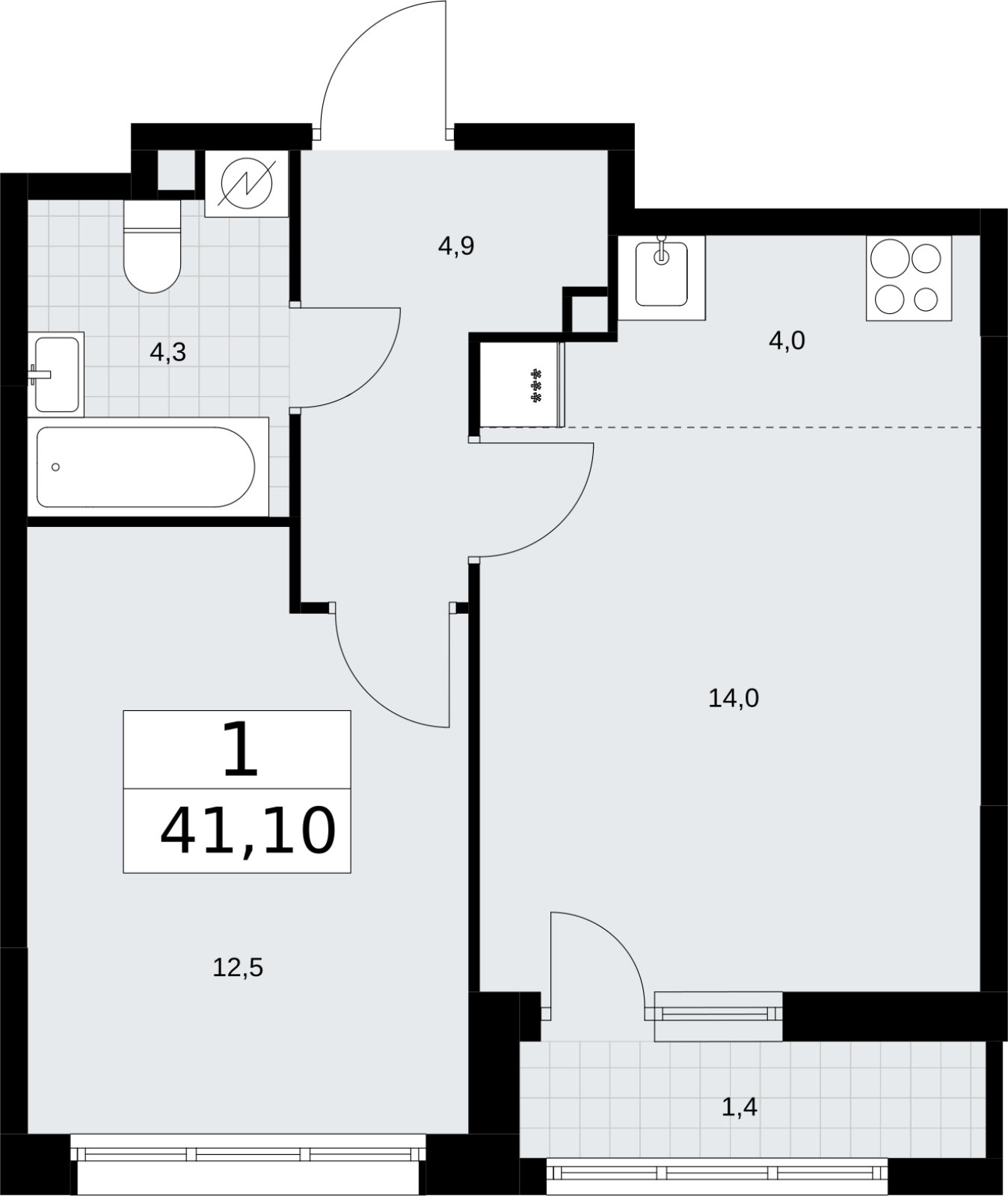 2-комнатная квартира (евро) с полной отделкой, 41.1 м2, 2 этаж, сдача 4 квартал 2026 г., ЖК Родные кварталы, корпус 3.3 - объявление 2378451 - фото №1