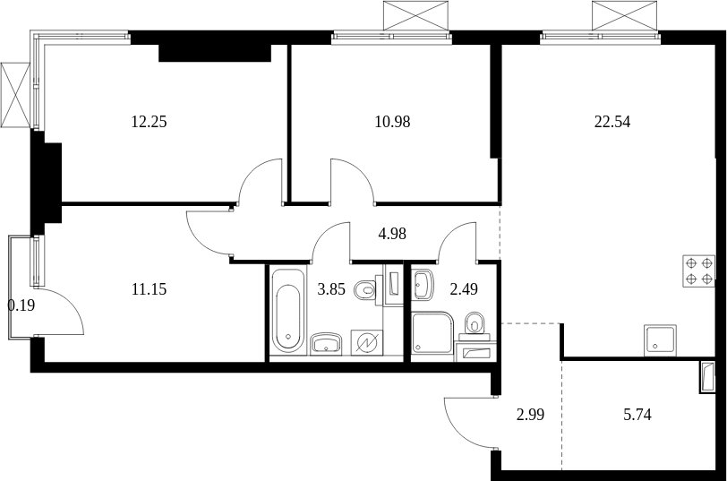 3-комнатная квартира с полной отделкой, 77.16 м2, 9 этаж, сдача 4 квартал 2024 г., ЖК Матвеевский Парк, корпус 1.2 - объявление 1997803 - фото №1