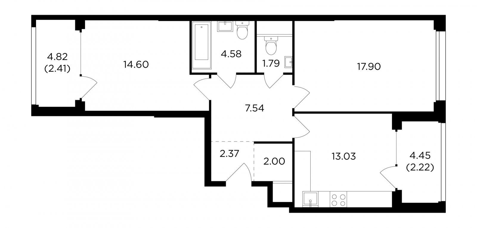 2-комнатная квартира с полной отделкой, 68.44 м2, 20 этаж, дом сдан, ЖК RiverSky, корпус 6 - объявление 2259472 - фото №1