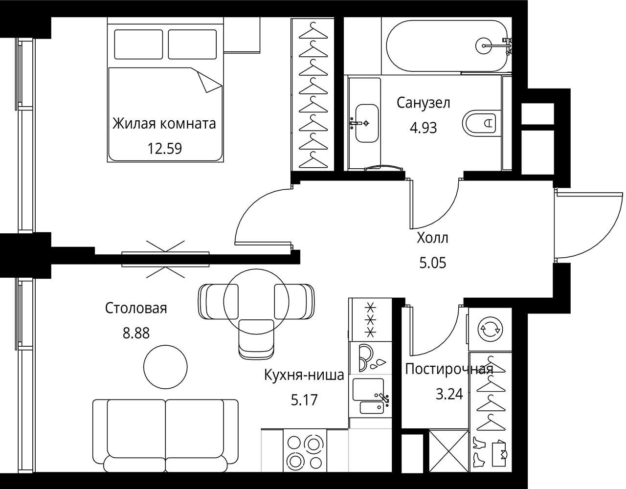 1-комнатная квартира с частичной отделкой, 39.99 м2, 12 этаж, сдача 3 квартал 2026 г., ЖК City Bay, корпус North Ocean 11 - объявление 2278678 - фото №1