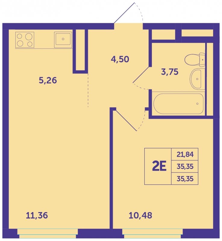 2-комнатная квартира (евро) с полной отделкой, 35.35 м2, 7 этаж, сдача 1 квартал 2023 г., ЖК Большое Путилково, корпус 10 - объявление 1515844 - фото №1
