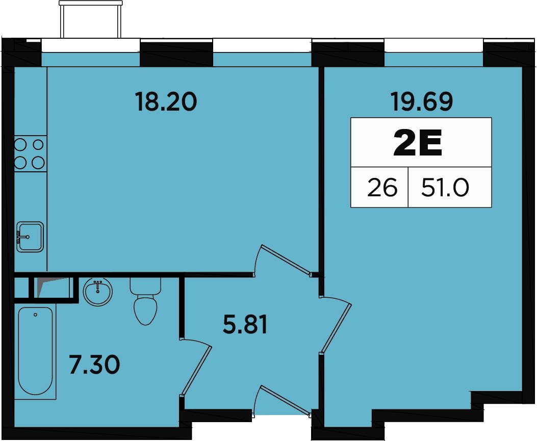 2-комнатные апартаменты без отделки, 47.6 м2, 3 этаж, дом сдан, ЖК Легендарный Квартал на Березовой  аллее, корпус 1 - объявление 2335647 - фото №1