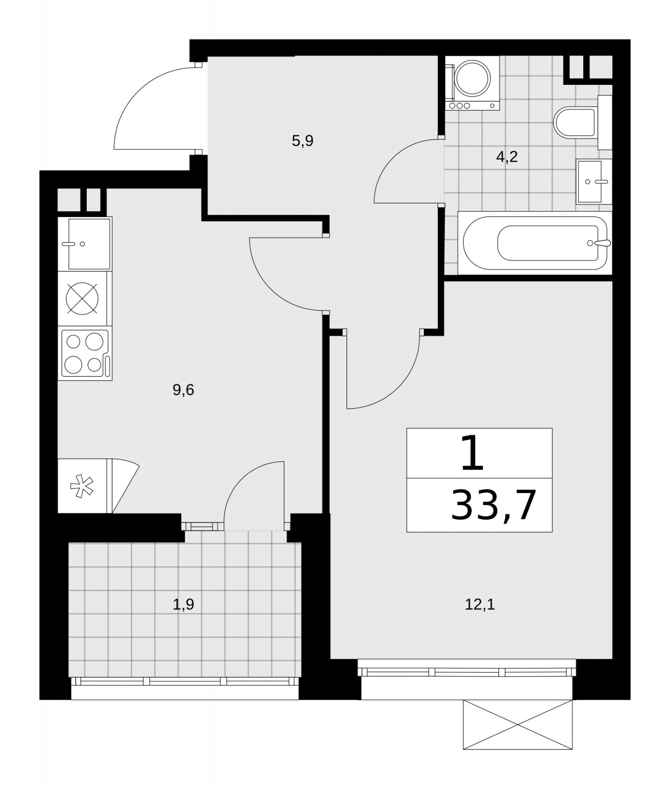 1-комнатная квартира без отделки, 33.7 м2, 5 этаж, сдача 1 квартал 2026 г., ЖК Деснаречье, корпус 4.3 - объявление 2263868 - фото №1