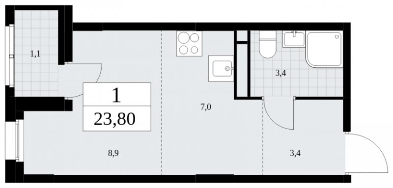 Студия с частичной отделкой, 23.8 м2, 10 этаж, сдача 4 квартал 2024 г., ЖК Скандинавия, корпус 36.2.1 - объявление 1779877 - фото №1