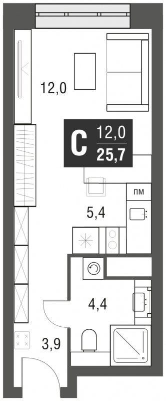 Студия с полной отделкой, 25.7 м2, 9 этаж, сдача 2 квартал 2024 г., ЖК AFI Tower, корпус 1 - объявление 1930780 - фото №1