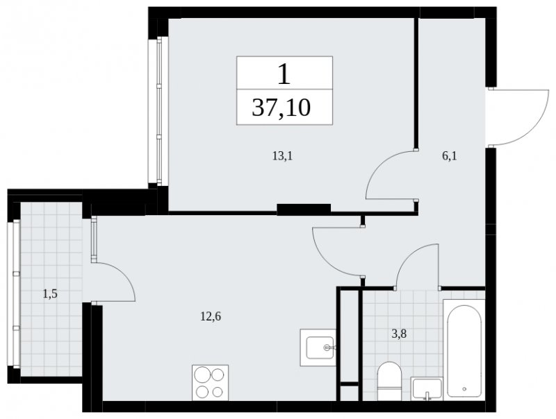 1-комнатная квартира с частичной отделкой, 37.1 м2, 13 этаж, сдача 4 квартал 2024 г., ЖК Скандинавия, корпус 36.2.1 - объявление 1779902 - фото №1