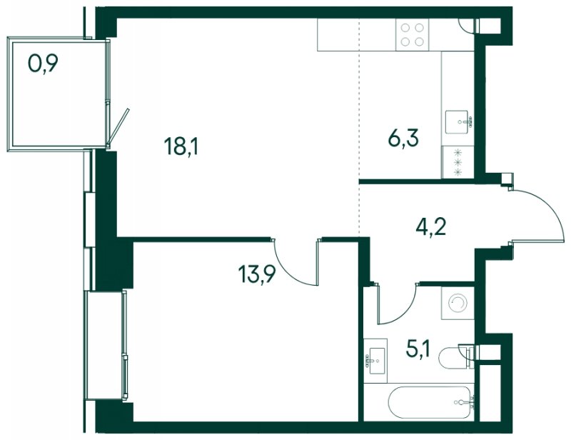 1-комнатная квартира без отделки, 48.5 м2, 4 этаж, сдача 2 квартал 2025 г., ЖК Клубный город на реке Primavera, корпус 4 квартала "Vivaldi" - объявление 1930666 - фото №1