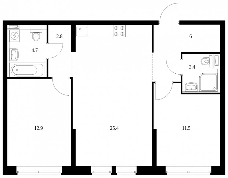 2-комнатная квартира с полной отделкой, 66.7 м2, 3 этаж, сдача 4 квартал 2023 г., ЖК Кронштадтский 9, корпус 1.6 - объявление 1712469 - фото №1