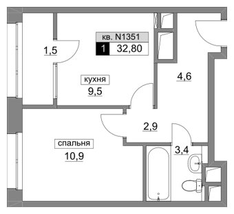 1-комнатная квартира без отделки, 32.8 м2, 16 этаж, сдача 4 квартал 2022 г., ЖК Румянцево-Парк, корпус 3 - объявление 1686210 - фото №1