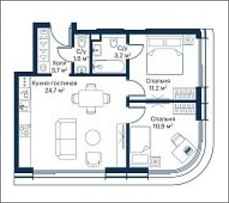 2-комнатная квартира с частичной отделкой, 55.3 м2, 42 этаж, сдача 4 квартал 2023 г., ЖК City Bay, корпус Atlantic Ocean 1 - объявление 1934819 - фото №1