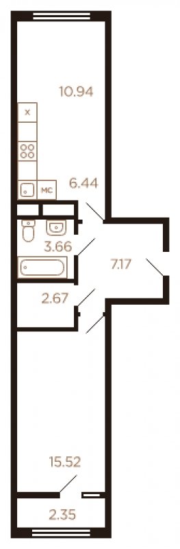 2-комнатная квартира с полной отделкой, 48 м2, 7 этаж, дом сдан, ЖК Миниполис Рафинад, корпус 10 - объявление 1464001 - фото №1